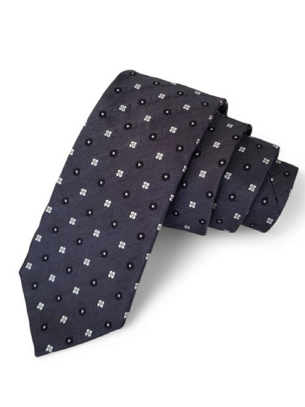 Tino Cosma 100% Silk Skinny Tie Black White Ditsy Floral Geo Pattern